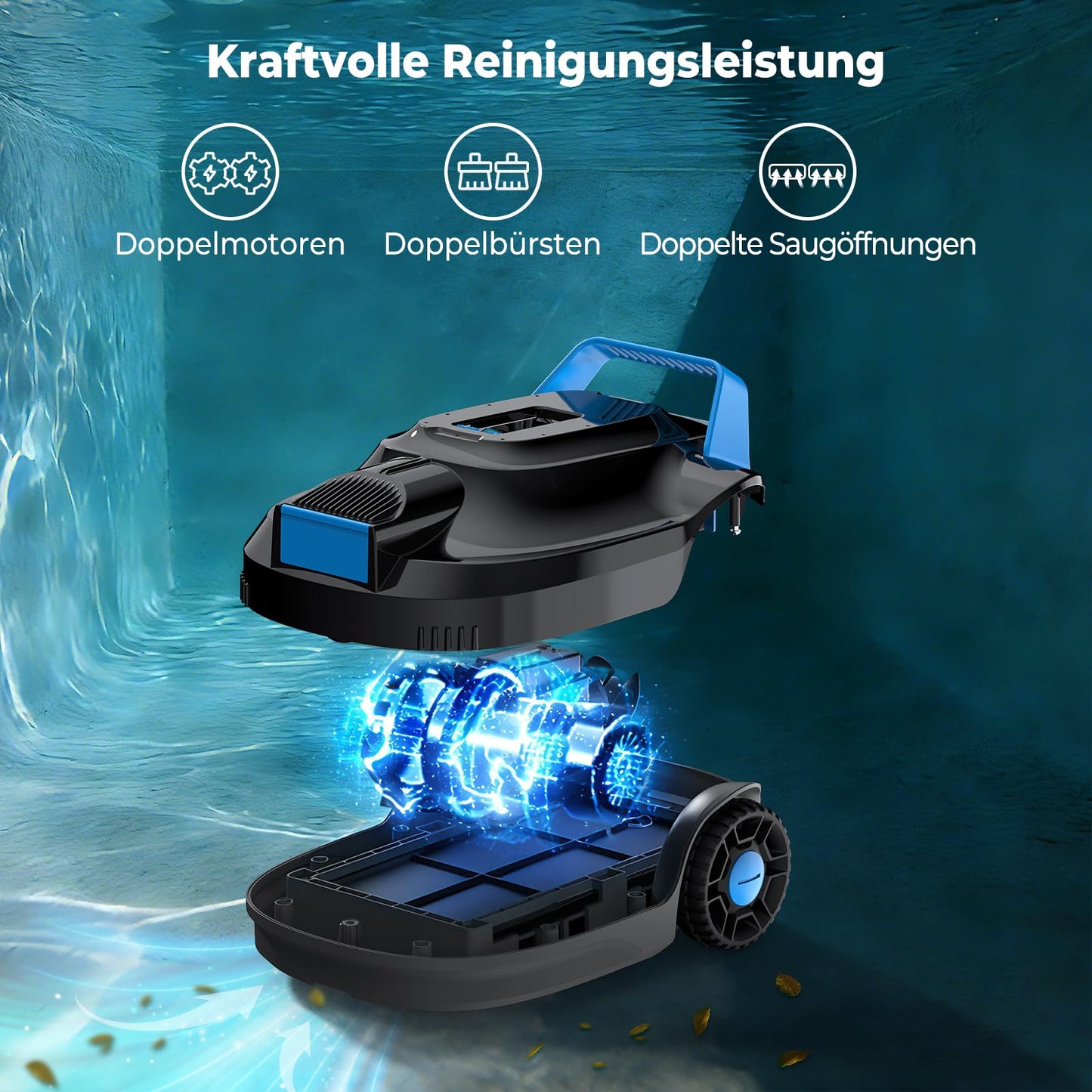 BOTLIFE (2026 Neu) PC01 Poolroboter, Akku Poolsauger Bodensauger, Kabelloser Poolroboter Boden, 120 Minuten Laufzeit, 6057 LPH, Selbsteinparkfunktion, Poolreiniger für Flache Pools bis zu 80㎡