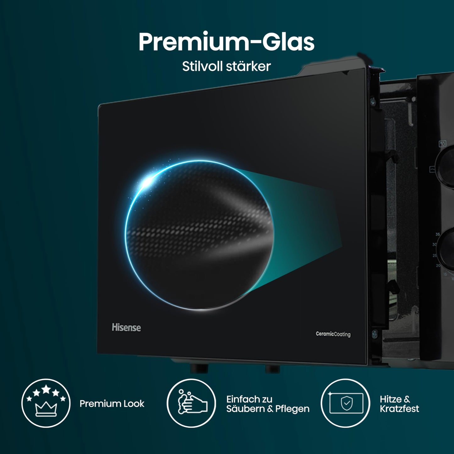 Hisense H20MOBP1HI Mikrowelle /20 L /700W /InverterTech/Keramikbeschichtung/Premium Glas/Maßgeschneidert, Mehrphasiges Kochen/Auftaufunktion/5 Leistungsstufen/Kindersicherung/Schwarz