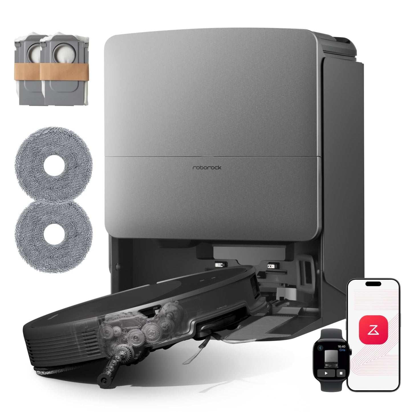 roborock Saros 20 Set Saugroboter mit Wischfunktion&angebbarem Wischmopp, AdaptiLift Chassis 3.0, 36.000 Pa Saugkraft, Autonomes StarSight System 2.0, DirTect-Technologie, Brandneues RockDock
