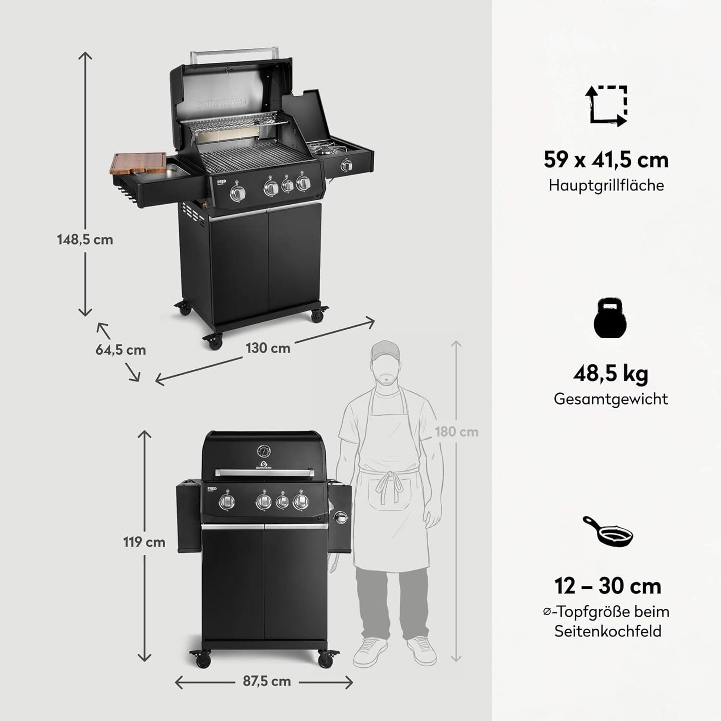 BURNHARD FRED Deluxe – Premium 3-Brenner Gasgrill mit Infrarot