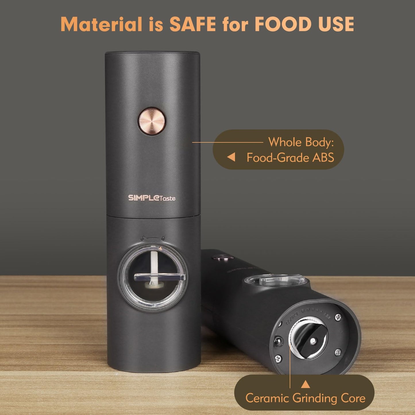 Elektrische Salz und Pfeffer Mühlen Set mit Keramikmahlwerk und LED Beleuchtung-SIMPLETASTE