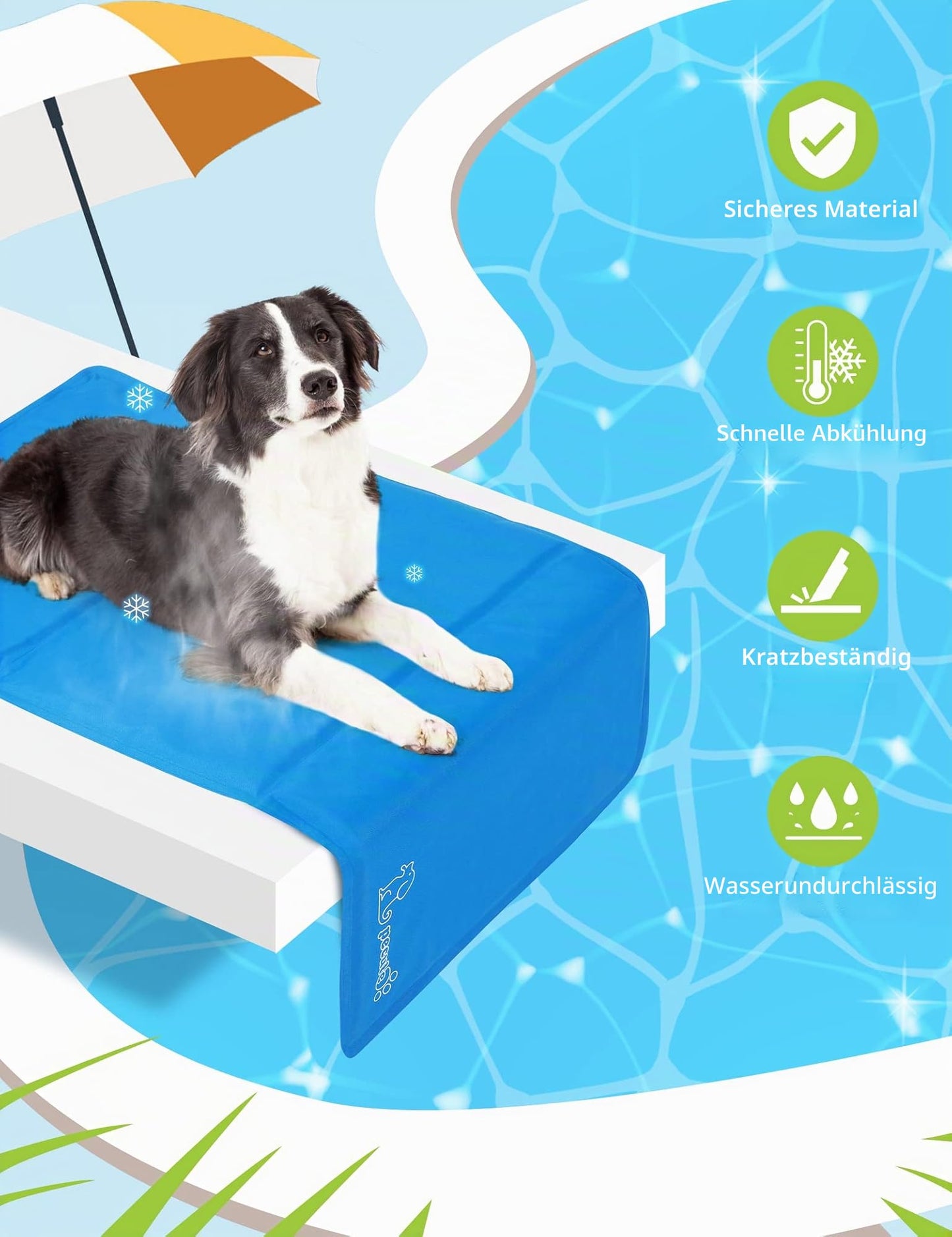 pecute Kühlmatte für Hunde, langlebiger, Upgrade, Oxford-Stoff + PVC, Dicke 0,4 mm, automatische Kühlmatte für Haustiere