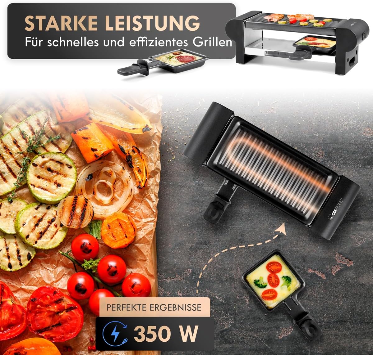 Kompakter 2 Personen Raclette Grill mit Antihaftbeschichtung