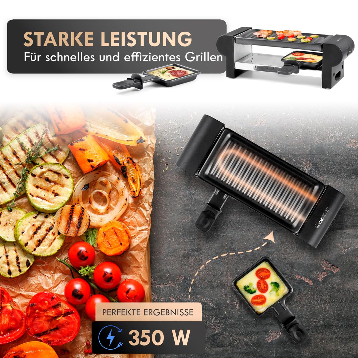 Kompakter 2 Personen Raclette Grill mit Antihaftbeschichtung