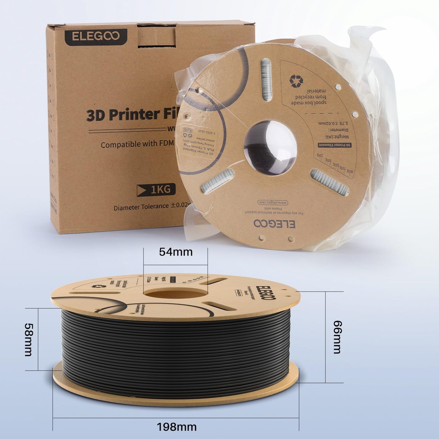 ELEGOO PLA+ Filament 1.75mm Schwarz 4KG, PLA Plus 3D Drucker Filament, Härter und Stärker Filament-3D-Druckmaterialien, Maßgenauigkeit +/-0,02mm, Kompatibel mit Meisten 3D Printer(1KG/Spool, 2.2lbs)