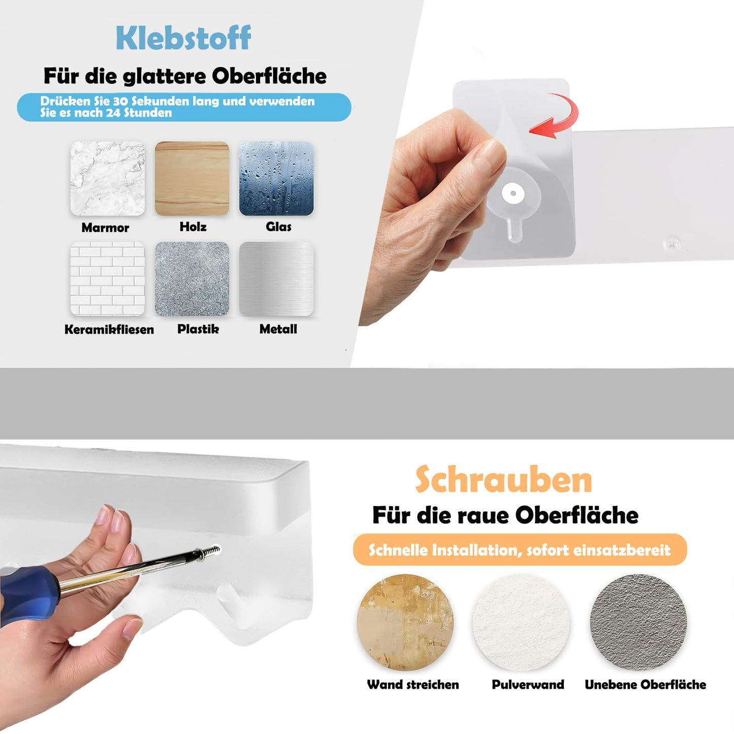 Echehi Schlüsselhalter mit 6 Haken platzsparend und ohne Bohren Weiß-Echehi