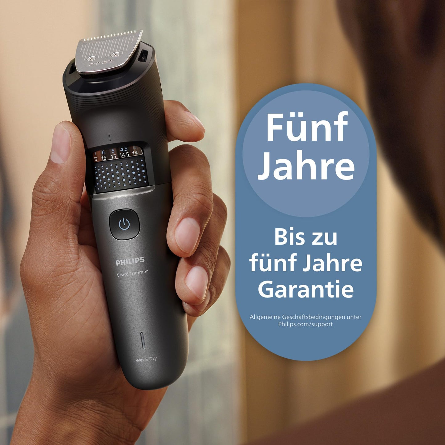 Philips Bartschneider 7000er-Serie – selbstschärfende Metallklingen, 40 Längeneinstellungen, BeardSense-Technologie, Haarkollektor, 100% wasserdicht, Ladestation, Aufbewahrungsetui, Modell BT7660/15
