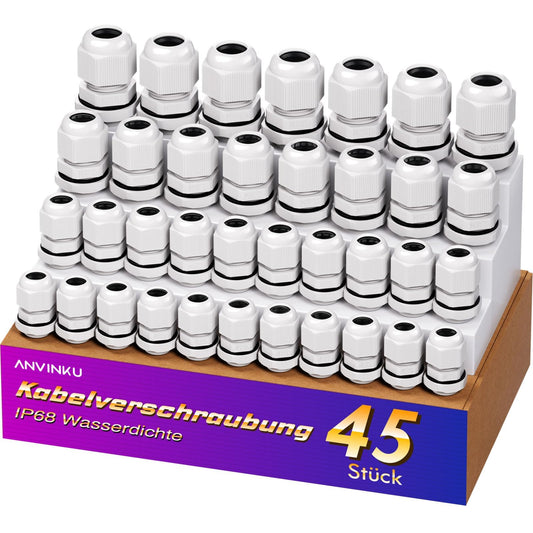 Kabelverschraubung Set Wasserdicht und Einstellbar 45 Teilig