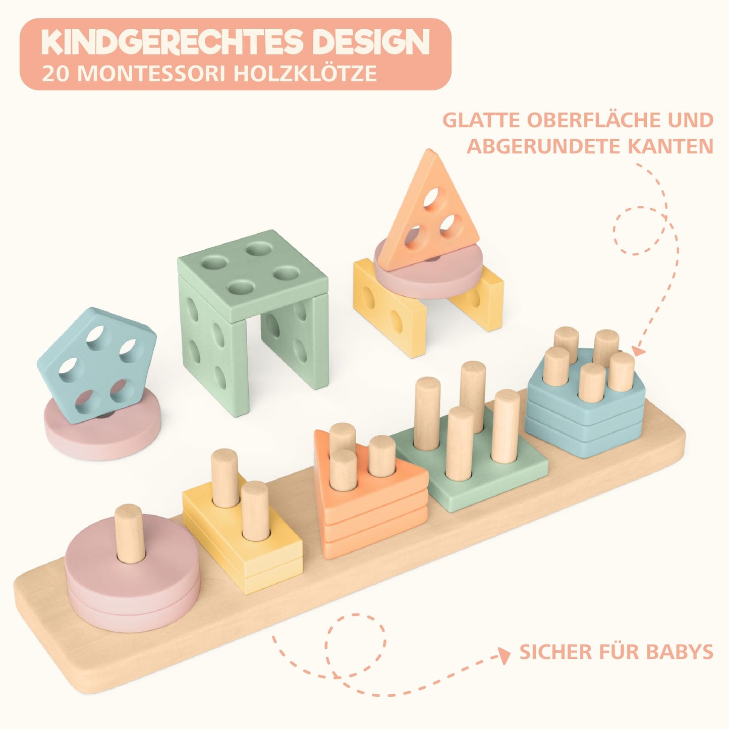 Sweety Fox Montessori Holzspielzeug Sortier und Stapelspiel für Kleinkinder