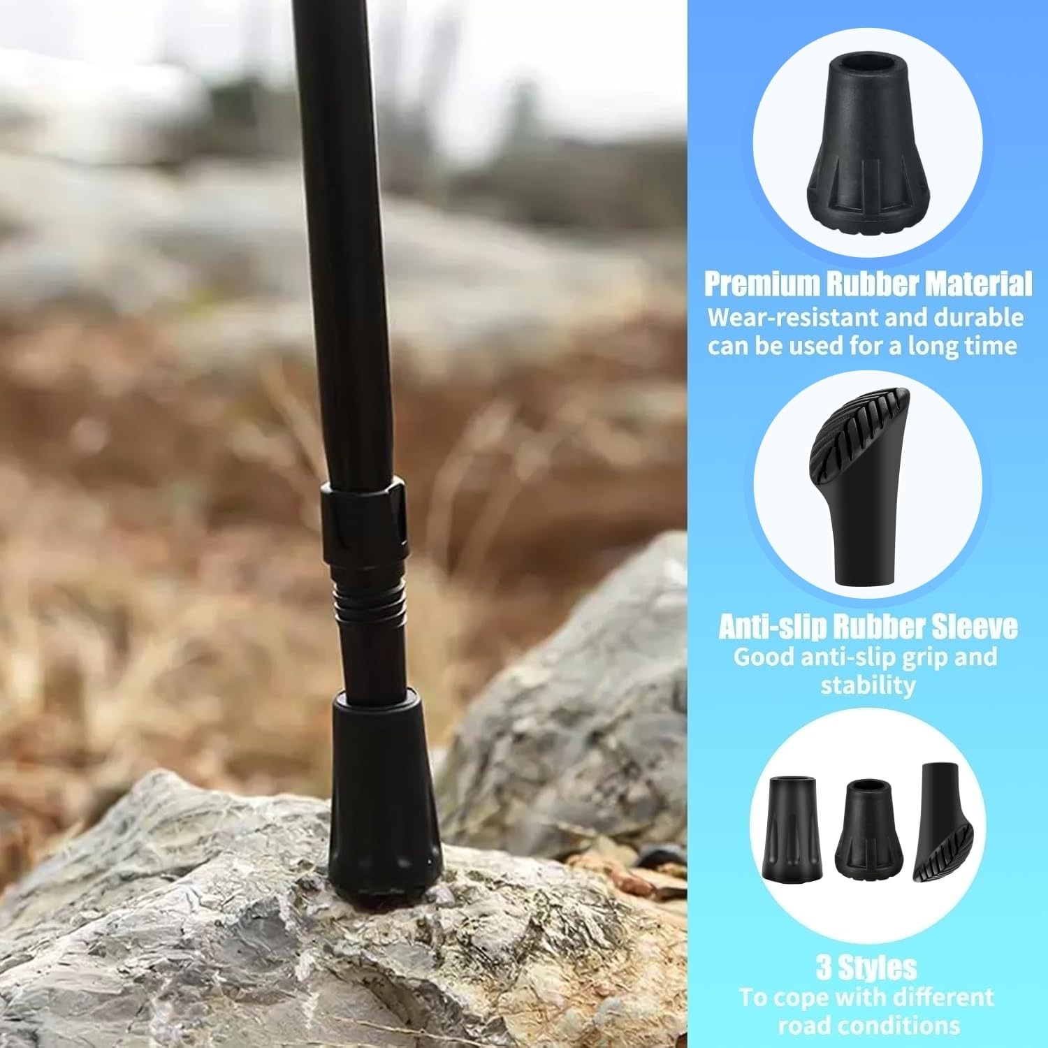 16 Stück Gummipuffer für Wanderstöcke in verschiedenen Formen für besseren Halt-MIHURO