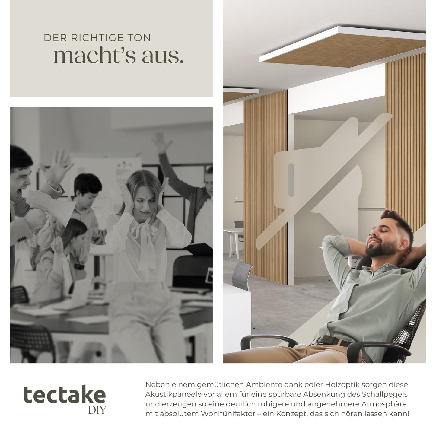 tectake® Akustikpaneele Echtholzfurnier 2er Set, Schallschutz, MDF Schallabsorber für Wand, Schalldämmung, Schallschutzplatten, Schalldämmplatten, Raumakustik, Geräuschdämmung, Wandpaneele - Eiche