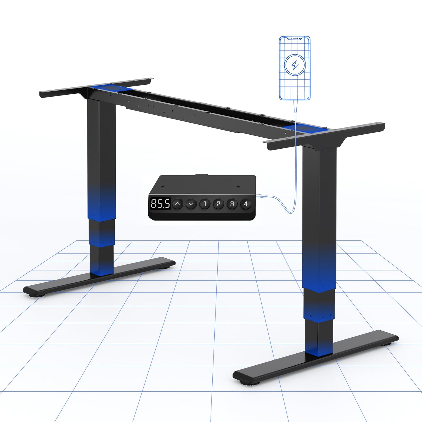 FLEXISPOT Elektrisch Höhenverstellbares Schreibtischgestell mit Dual-Motor & 3-stufigen Säulen, Sitz-Steh-Tisch Rahmen für Homeoffice & Büro, Höhenbereich 60–125 cm, mit USB-Port, EC5 Plus Schwarz