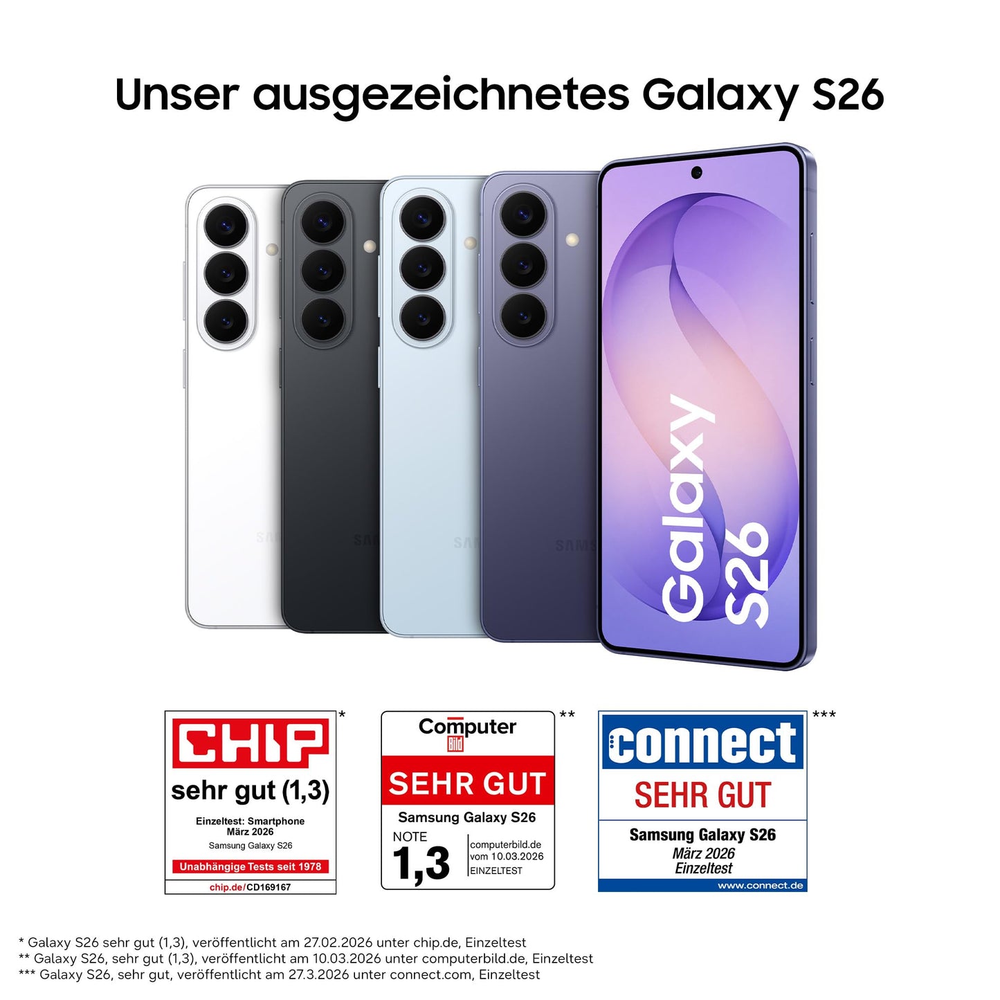 Samsung Galaxy S26 AI Smartphone mit Galaxy AI, Ohne Vertrag, Handy mit Android, 12 GB RAM, 512 GB Speicher, AP Prozessor, 50 MP, Cobalt Violet, 3 Jahre Herstellergarantie [Exklusiv auf Amazon]