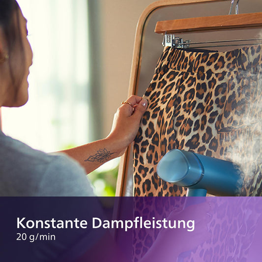 Philips 3000-Serie Tragbarer Dampfglätter - 1000 W, Kompakt und Faltbar, 100ml Wassertank konstante Dampfleistung 20 g/min, Kein Bügelbrett erforderlich, Blau (STH3000/20)