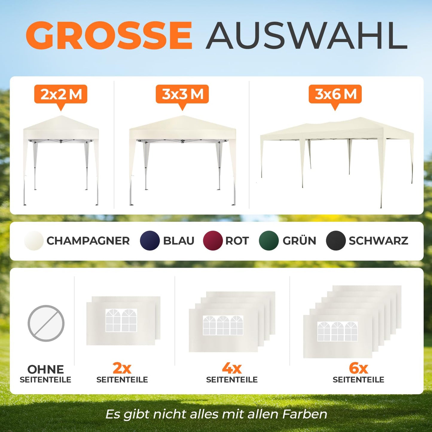 Kronenburg Faltpavillon wasserdicht Pavillon mit 6 Seitenteilen, Gartenzelt, 3x6 m - mit UV Schutz 50+, Champagner