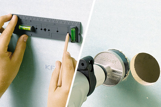 Wolfcraft Schablone für präzise Hohlwanddosen Installation Bohrhilfe