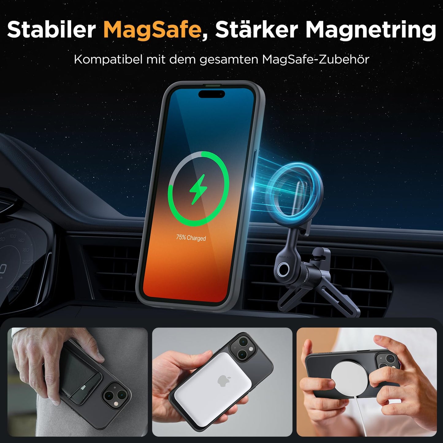 Miracase Magnetisch für iPhone 15 Hülle Kompatibel Mit MagSafe[mit 2 Schutzglas] Militärnorm Schutz Anti-Fingerabdruck Schlanke Ausführung Handyhülle für iPhone 15 6,1 Zoll, Schwarz