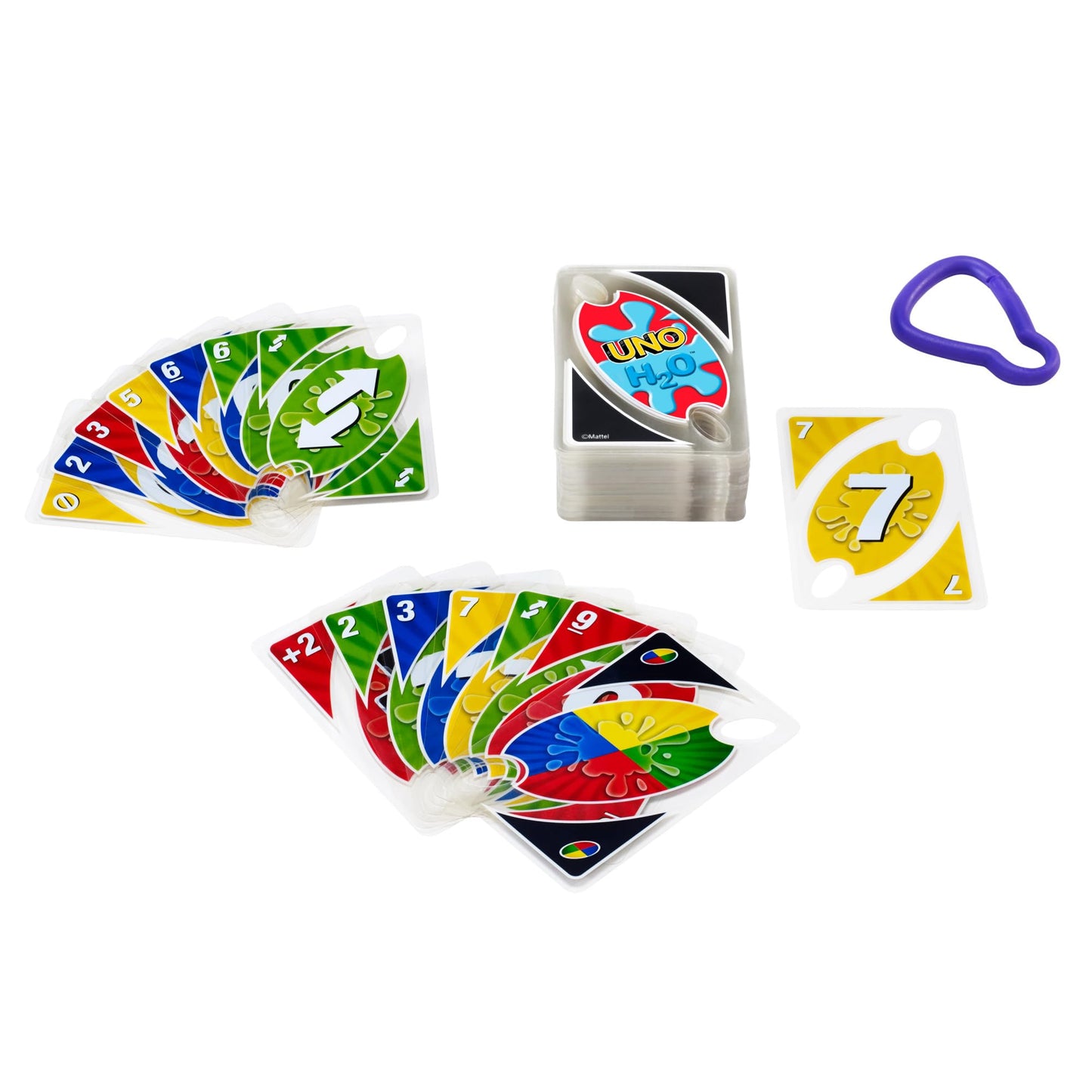 Mattel Games UNO H2O to Go, UNO Kartenspiel für die Familie, UNO wasserfest und zum Anhängen mit Karabinerhaken, Perfekt als Strand Spielzeug oder Reisespiel, für 2-10 Spieler, ab 7 Jahren, P1703