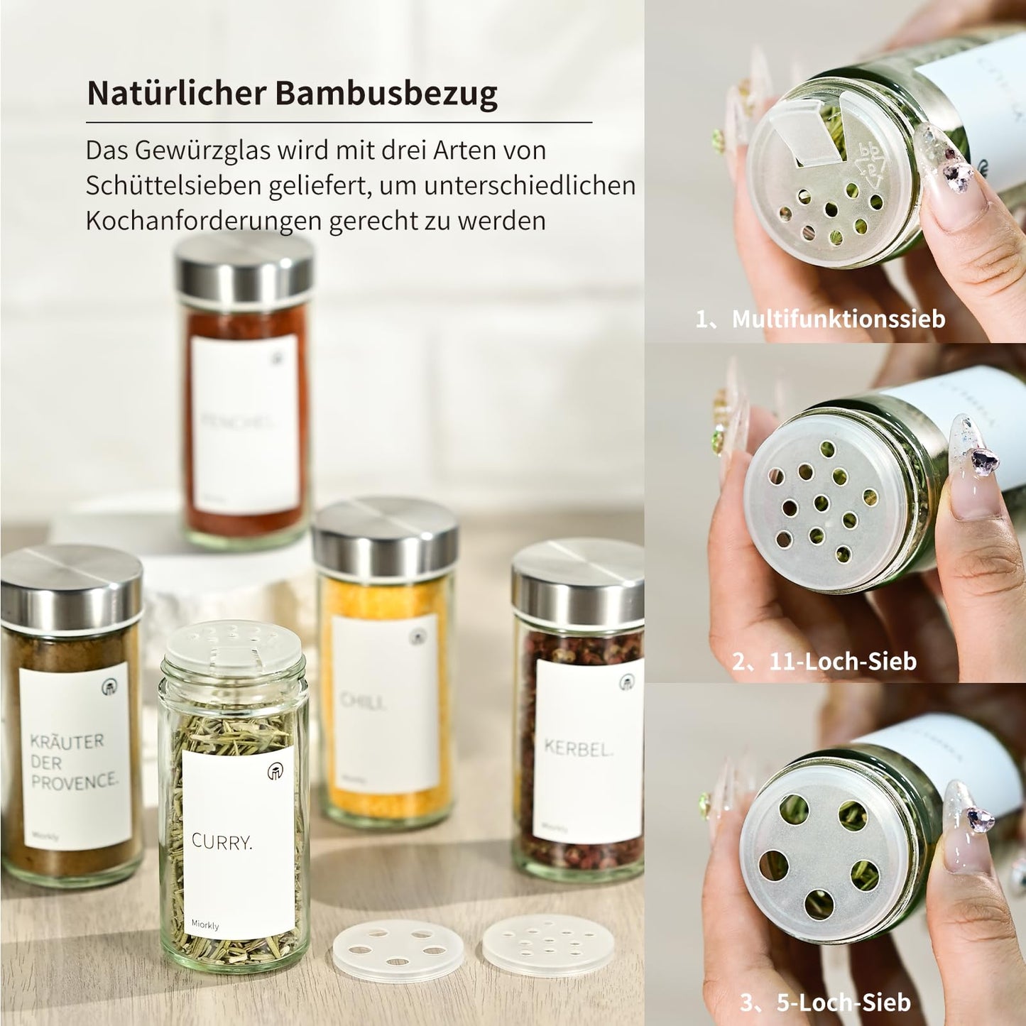 Miorkly 12 Gewürzgläser Set mit Streueinsatz