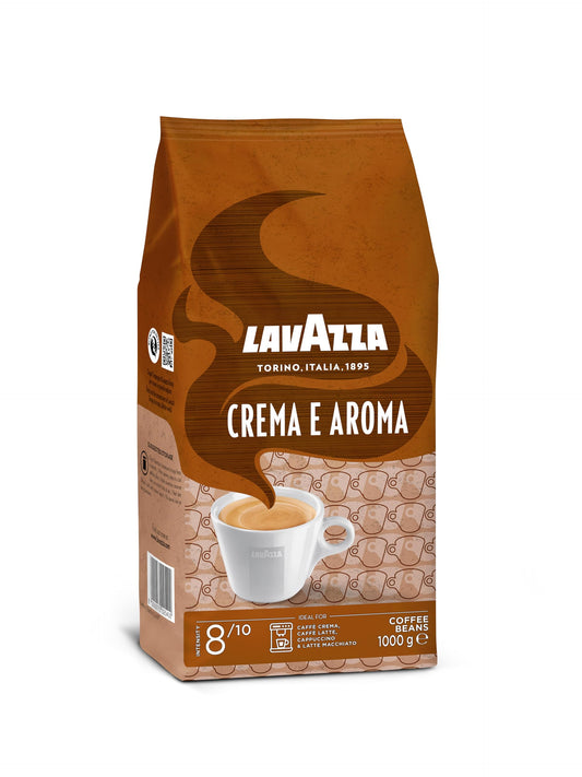 Lavazza, Crema e Aroma, Arabica und Robusta Kaffeebohnen, Ideal für Espressomaschinen, mit Schokoladigen Aromen, Reicher und Vollmundiger Geschmack, Intensität 8/10, Mittlere Röstung, 1 kg Packung