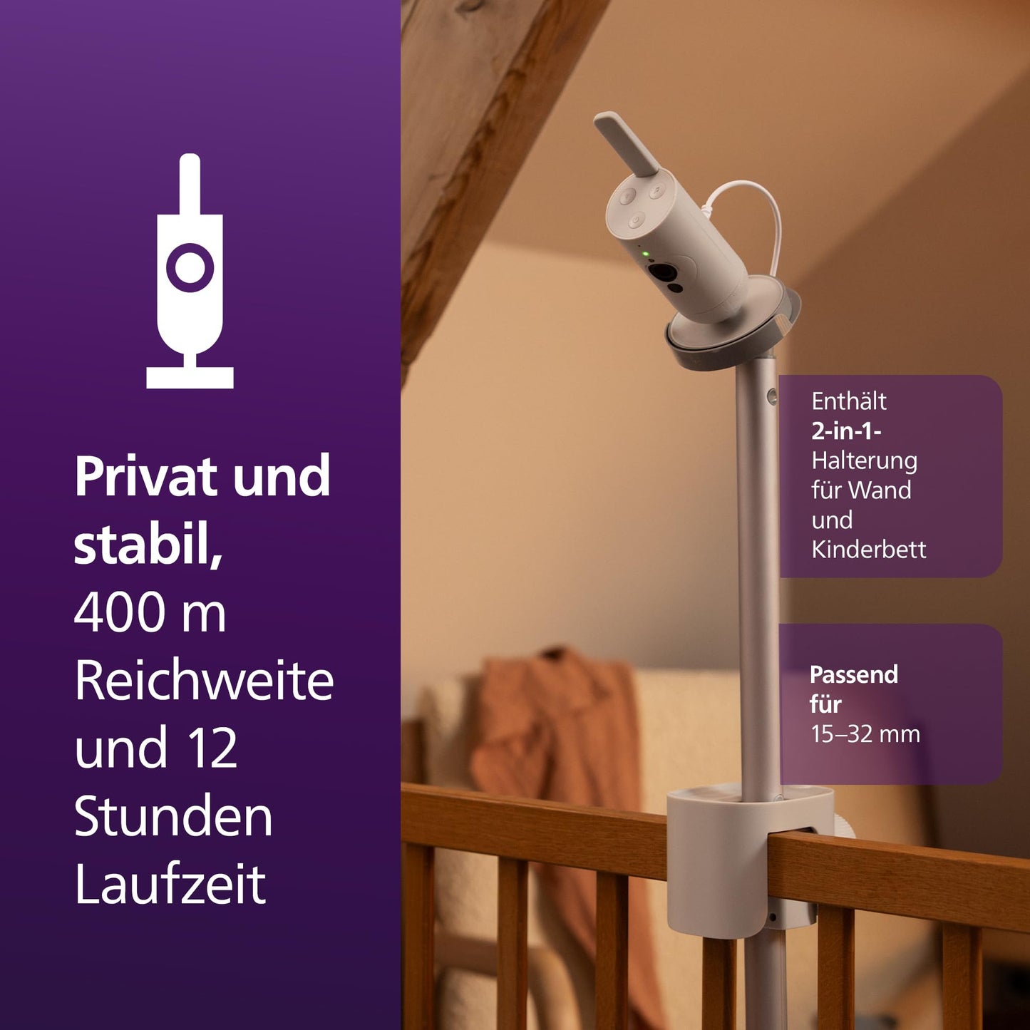 Philips AVENT Premium Connected Babyphone mit Kamera, das bisher Beste Babyphone, Schlaf- und Atmungs-Tracking mit KI, Schrei-Interpretation, DEKRA Zertifiziert privat und sicher, SCD973/26
