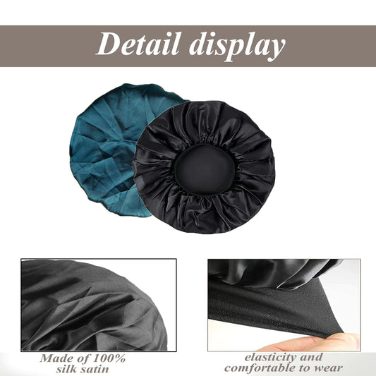 Seidenhaube Haarwickel zum Schlafen Satin Mütze Rutschfest Schwarz