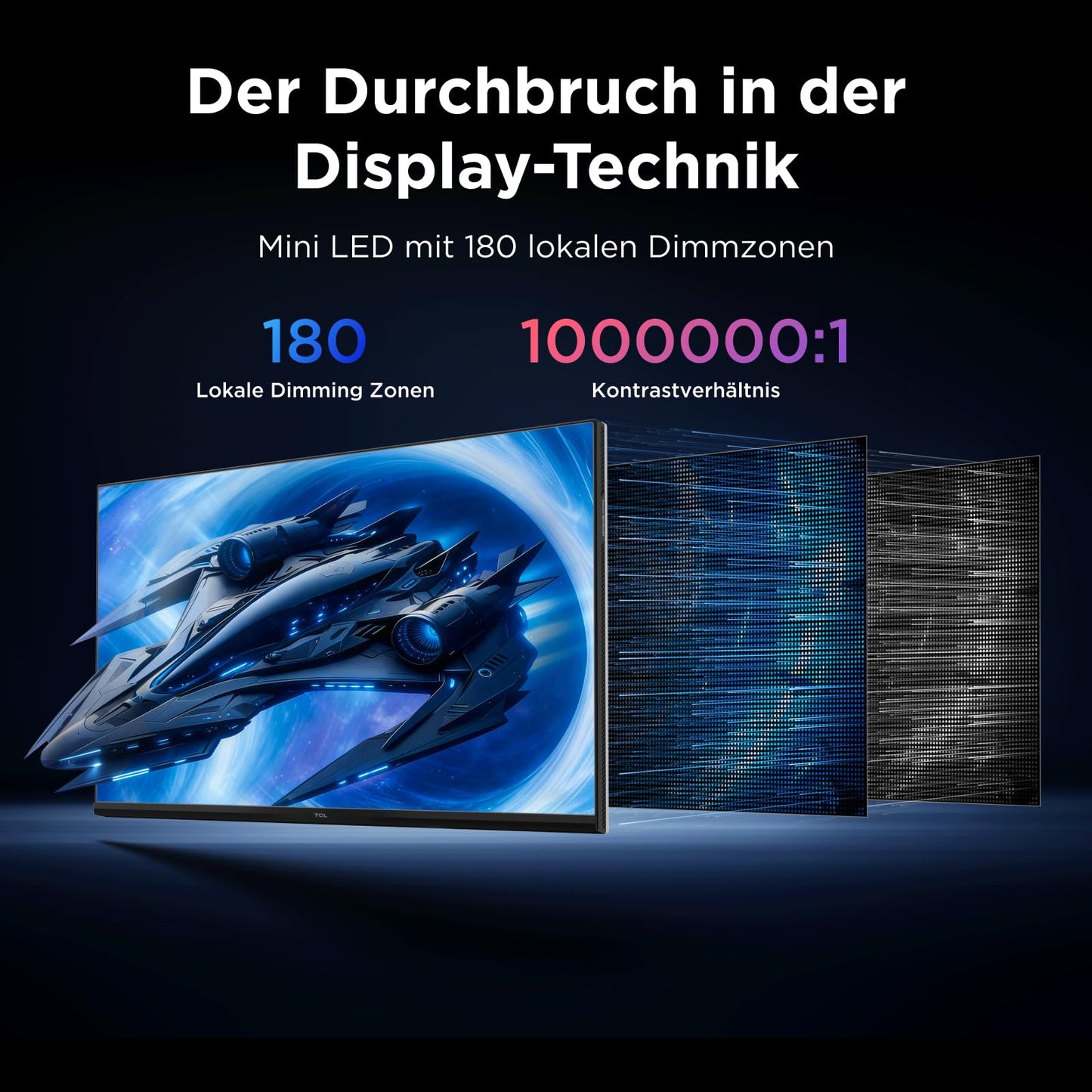 TCL Gaming Monitor 27 Zoll QD-Mini-LED 27G64, QHD-Auflösung, 180Hz, Fast-HVA-Panel, HDR 600 nits, 1ms GTG Reaktionszeit, AMD Freesync, Kompatibilität mit G-Sync