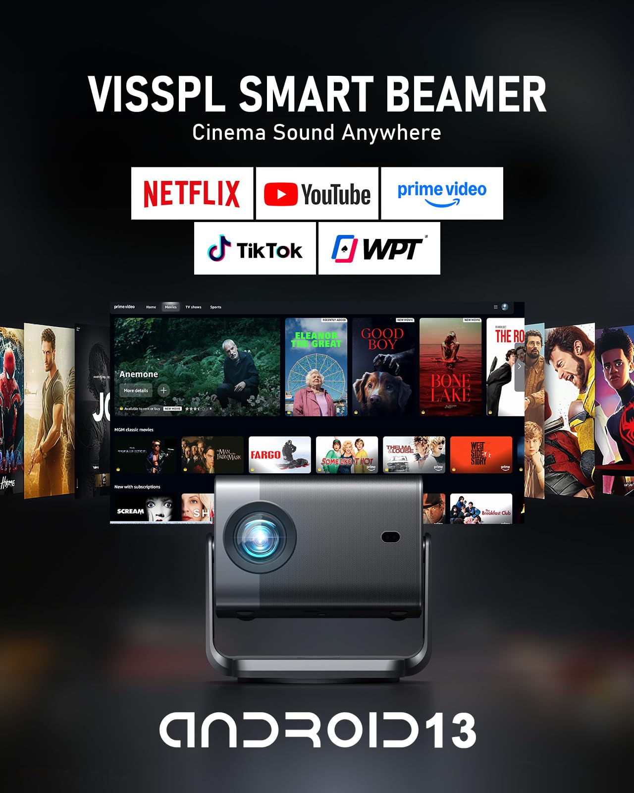 Smart Beamer 4K【Offiziell APPs & Dolby Audio】 4000ANSI Auto Fokus/6D Trapezkorrektur Video Projector Full HD 1080P, WiFi6 Bluetooth Unterstützt 4K Video Beamer Heimkino/Outdoor für Handy Projektor