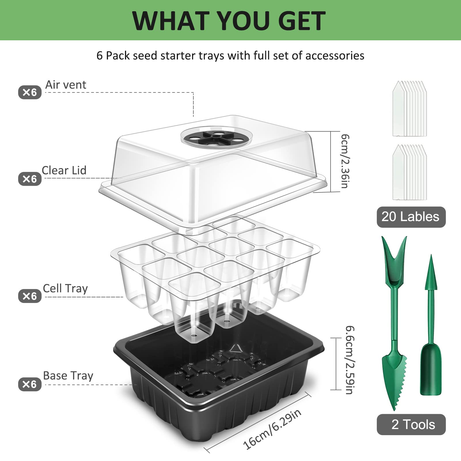 YAUNGEL Mini Gewächshaus 6 Stück 72 Zellen Anzuchtset mit Deckel und Belüftung-YAUNGEL