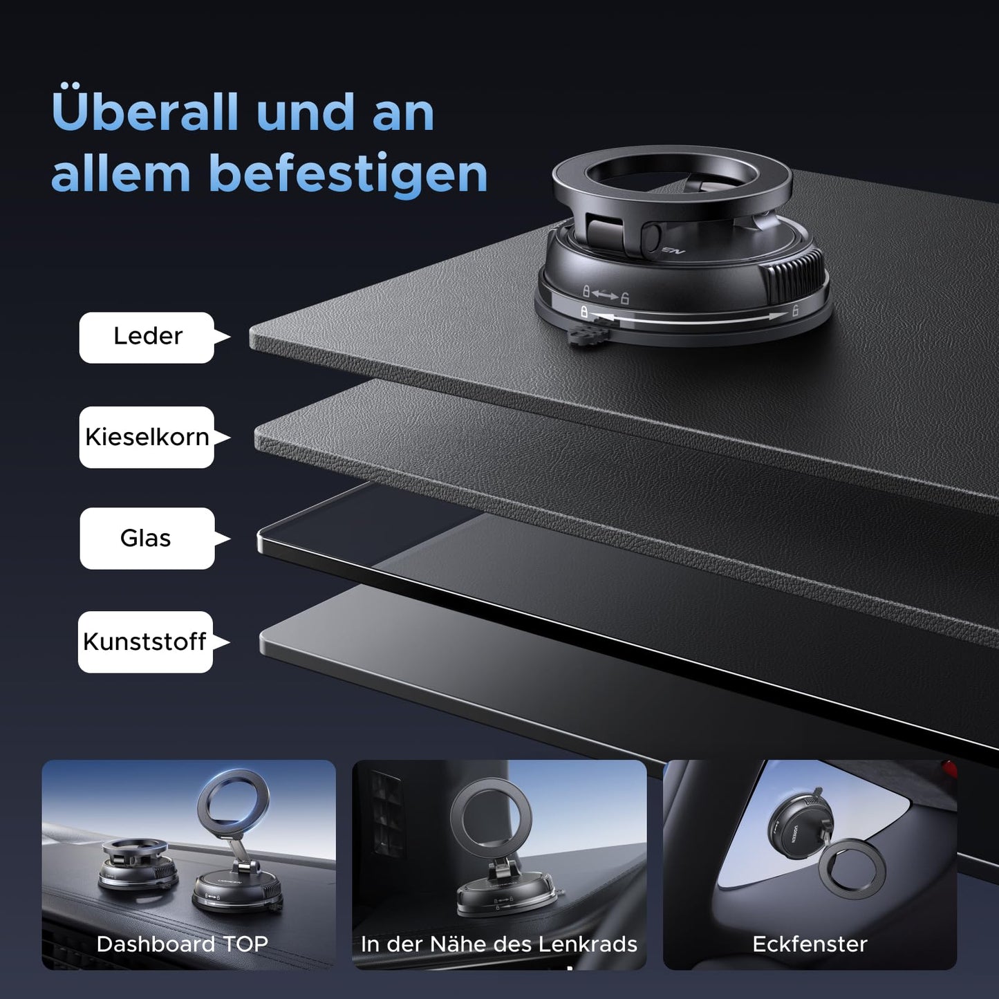 UGREEN Handyhalterung Auto für Magsafe Autohalterung mit N55 Starker Magnet, Handy Halterung Auto mit Vakuum Saugnapf & Nano-Gel-Pad Kompatibel mit iPhone 17 16 15 14 13 12 Pro Max