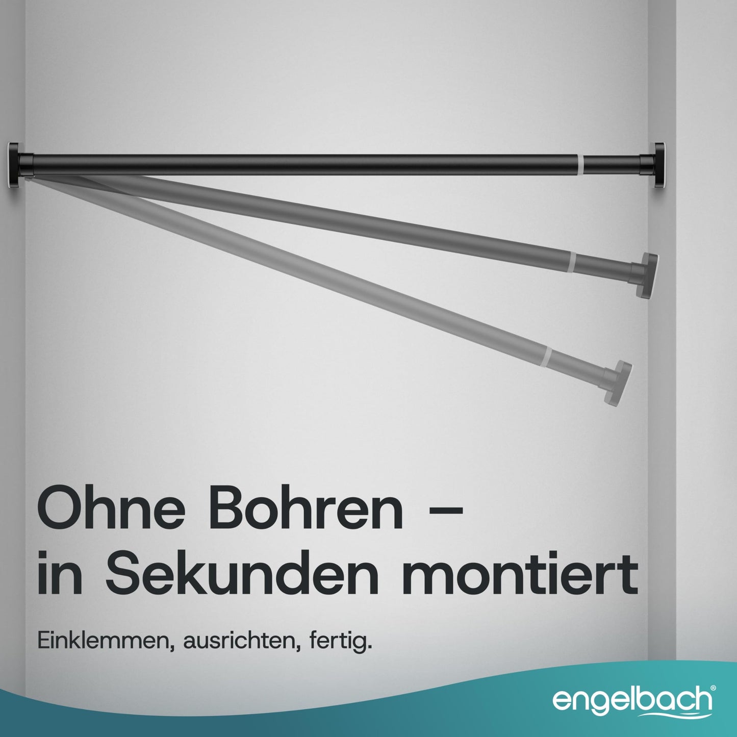 Engelbach® Gardinenstange ohne Bohren - Massiver Karbonstahl (Ø 25mm) für stabilen Halt - Individuell anpassbare Teleskopstange, Klemmstange, Duschvorhang stange, Schwarz, 260-310cm