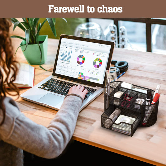 Büroorganizer Metall Mesh mit Schublade Stifthalter Schwarz kompakt und stabil-MumdoYAL