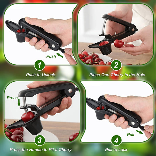 Kirschentkerner,Kirschkernentferner,Entkerner Kirschen Pflaumen,Kirschenentkerner Manuell Cherry Corer Mirabellen Entkerner für Obst,Kirsche Obstbeere, Schwarz