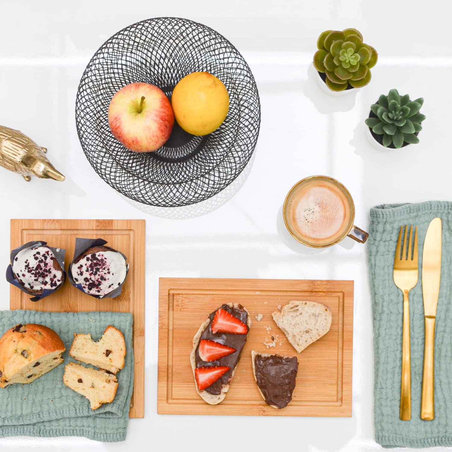 DuneDesign Bambus Frühstücksbrettchen 6er Set klein mit Saftrille 22x15 cm-DuneDesign