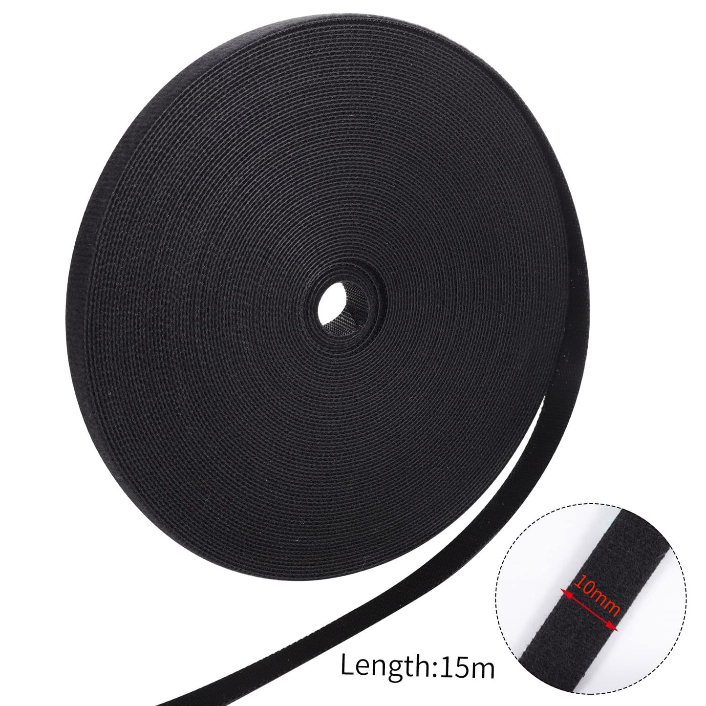 15m Klett Kabelbinder 10mm Klettband Wiederverwendbar Kabel Organizer Schwarz-Yoosso
