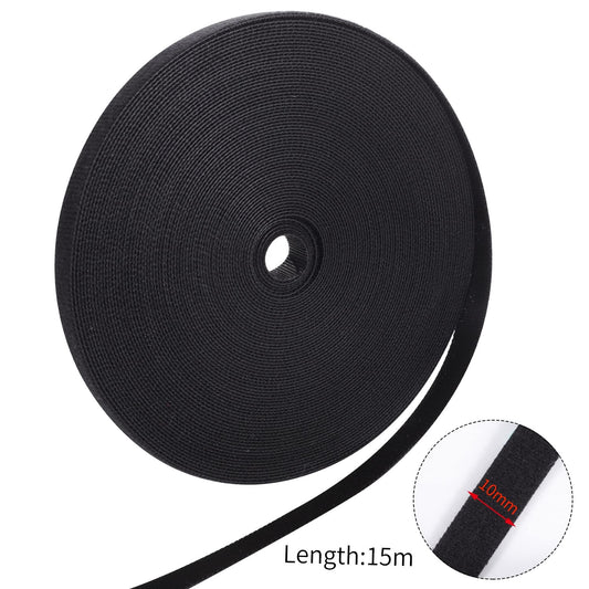 15m Klett Kabelbinder 10mm Klettband Wiederverwendbar Kabel Organizer Schwarz-Yoosso