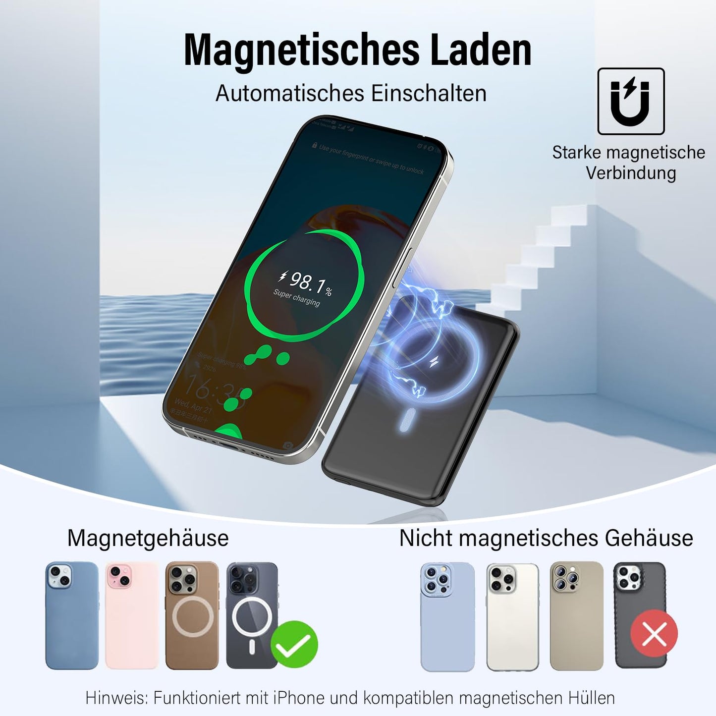 Ultra Slim Magnetische Powerbank 5000mAh 20W Schnellladung Kabellos USB C