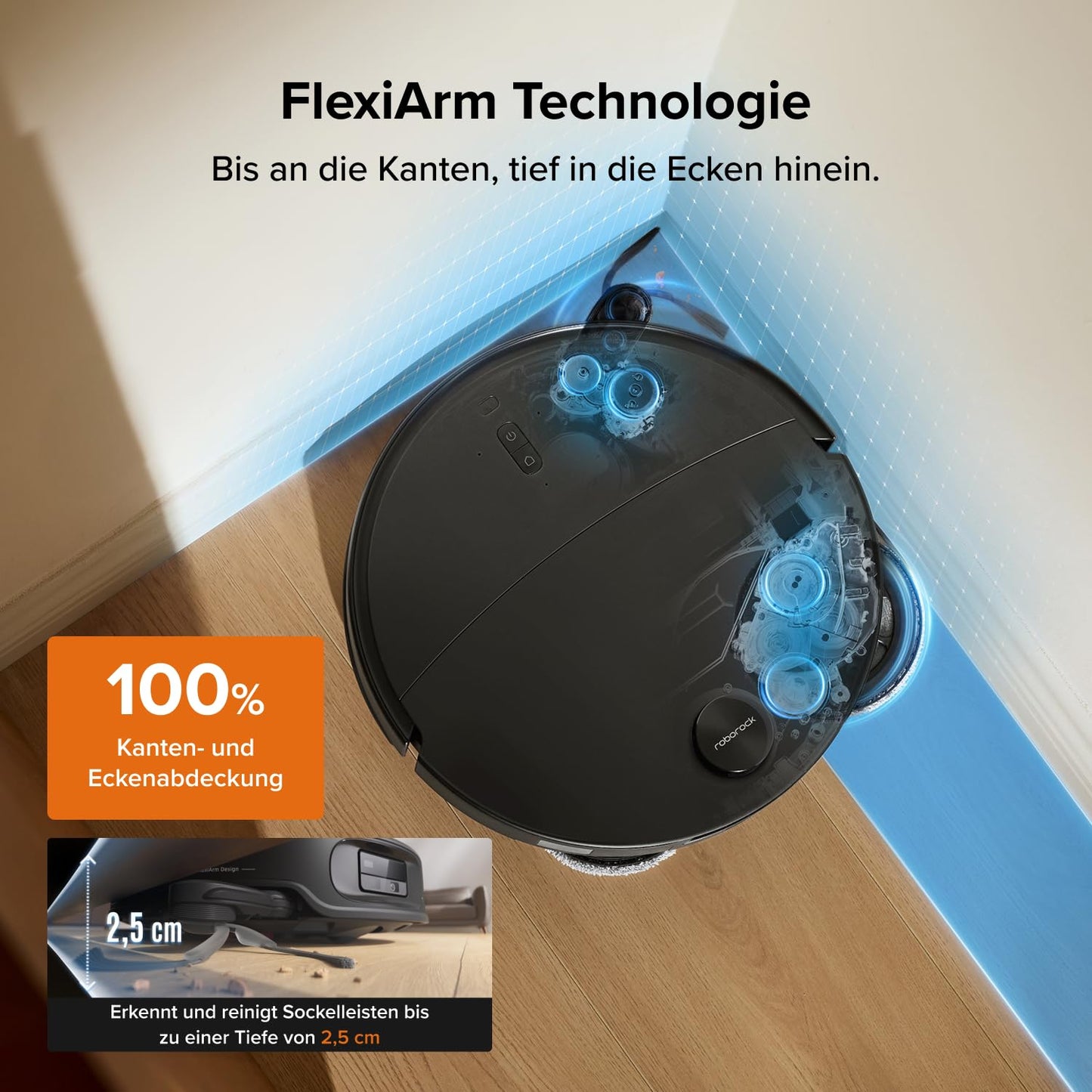 roborock Qrevo Edge 2 Set Saugroboter mit Wischfunktion&Hebarem Wischmopp, 25.000 Pa, Anti-Tangle, ultraflach 7,98 cm, 80 °C Heißwasser-Moppwäsche, FlexiArm-Technologie, AI-Hinderniserkennung(Schwarz)