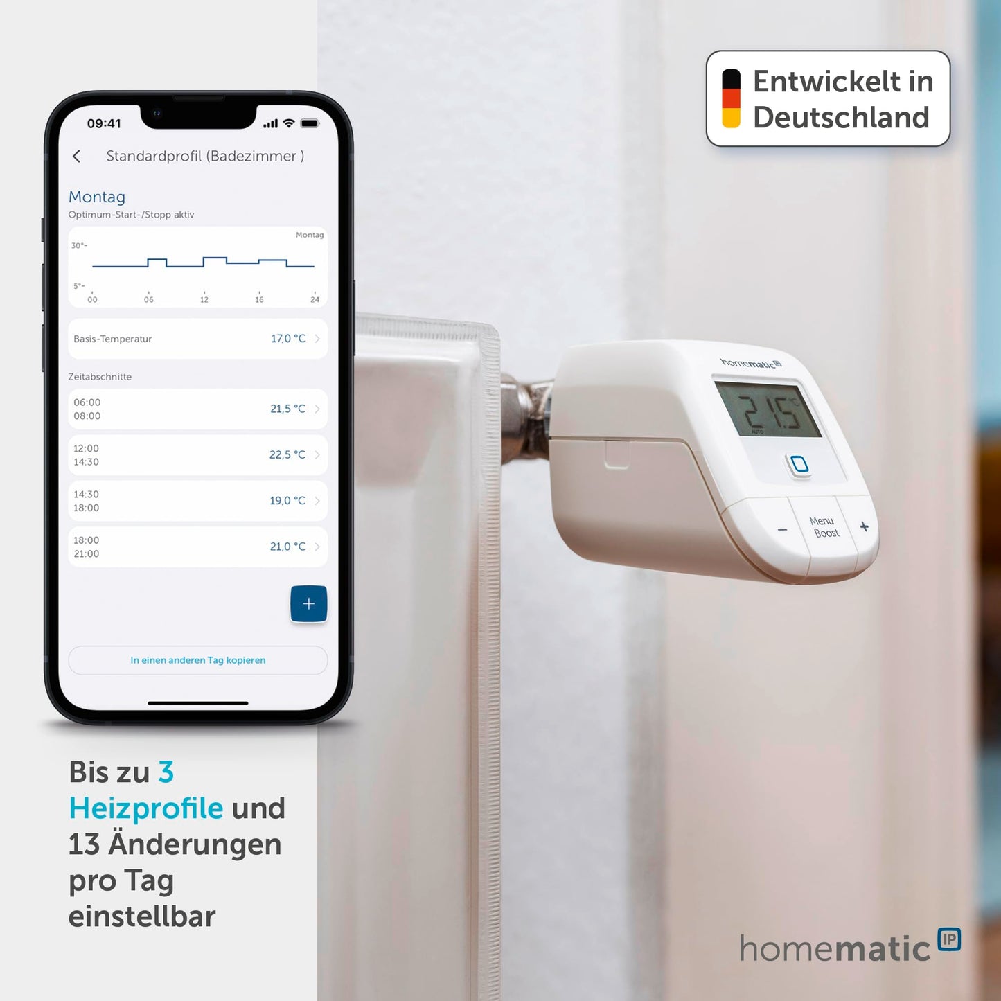 Homematic IP Heizkörperthermostat – Basic, Smart Home, digitaler Thermostat Heizung, Steuerung per App, Alexa, Google Home, einfache Installation, Energie sparen, 153412A3