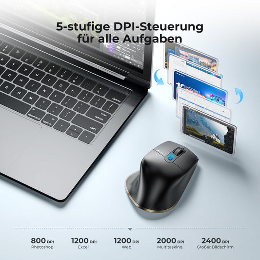 Ergonomische Bluetooth Maus mit Wiederaufladbarem Akku und Multi Device Verbindung