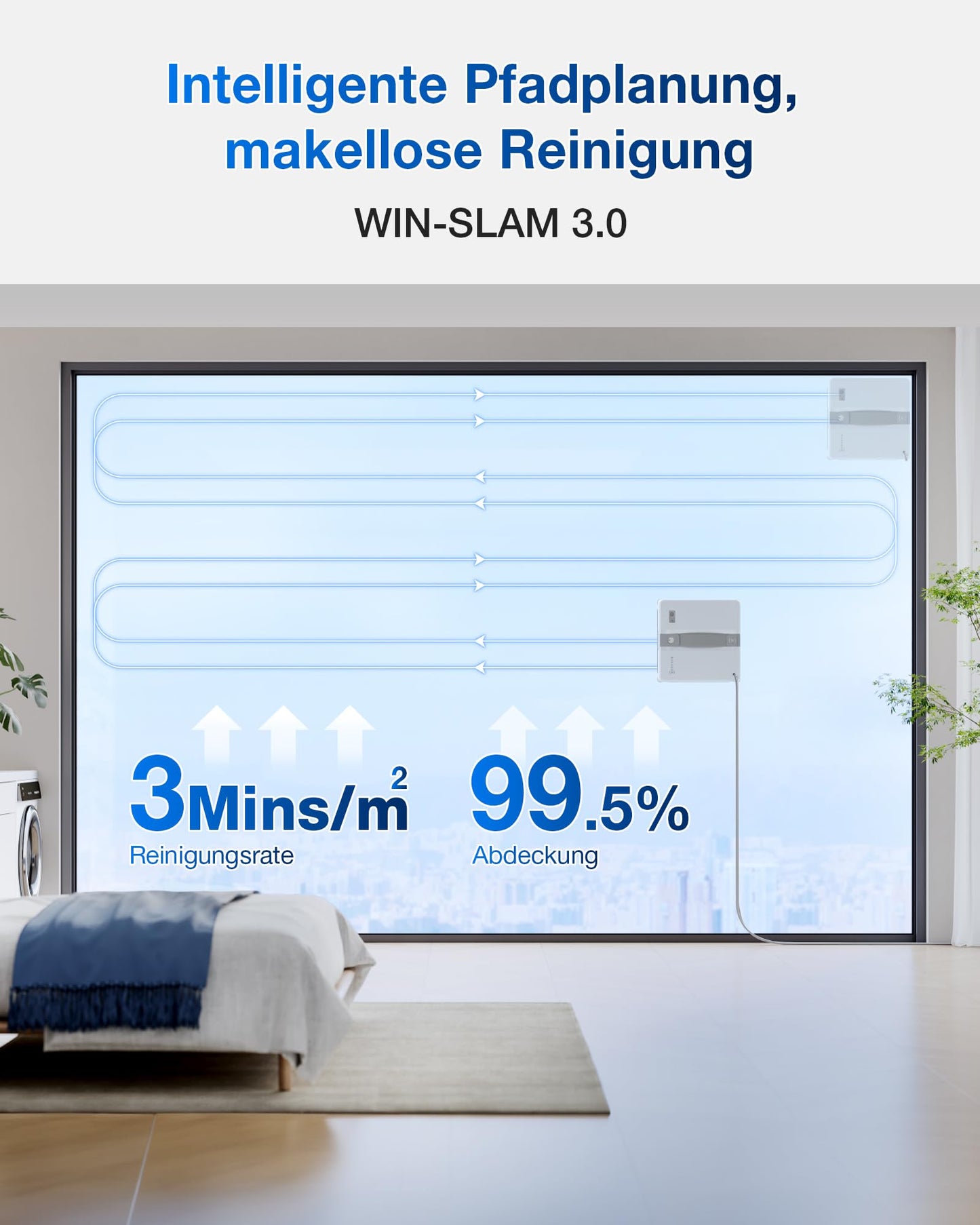 ECOVACS WINBOT Mini Fensterputzroboter, kompaktes Design, Doppel-Düsen mit Ultraschall-Zerstäubung, 9-Stufen-Schutzsystem, intelligente Pfadplanung, 4 Reinigungsmodi, Anti-Rutsch-System, Grau