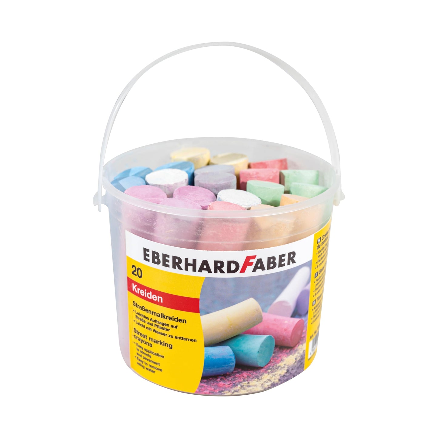 Eberhard Faber 526512 - Straßenkreide 20er Eimer, 6 leuchtenden Farben Straßenmalkreide