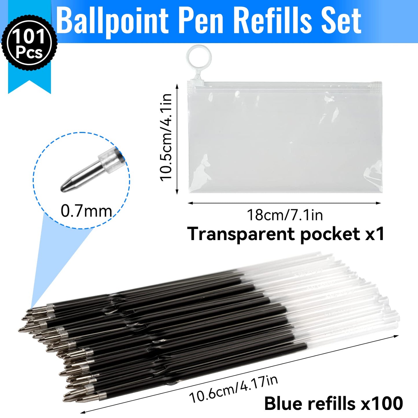 100 Stück Kugelschreiberminen 0,7mm Blau Ersatzminen für Büro