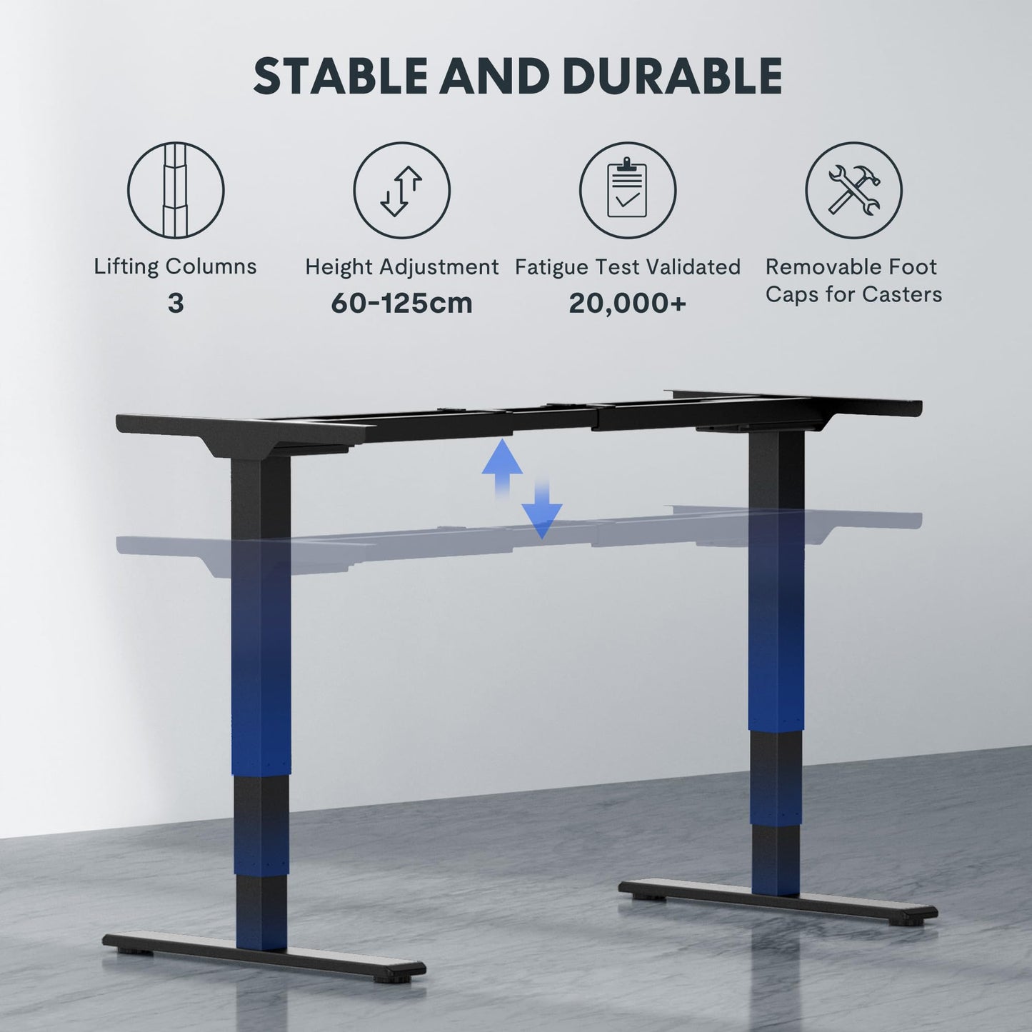 FLEXISPOT Elektrisch Höhenverstellbares Schreibtischgestell mit Dual-Motor & 3-stufigen Säulen, Sitz-Steh-Tisch Rahmen für Homeoffice & Büro, Höhenbereich 60–125 cm, mit USB-Port, EC5 Plus Schwarz