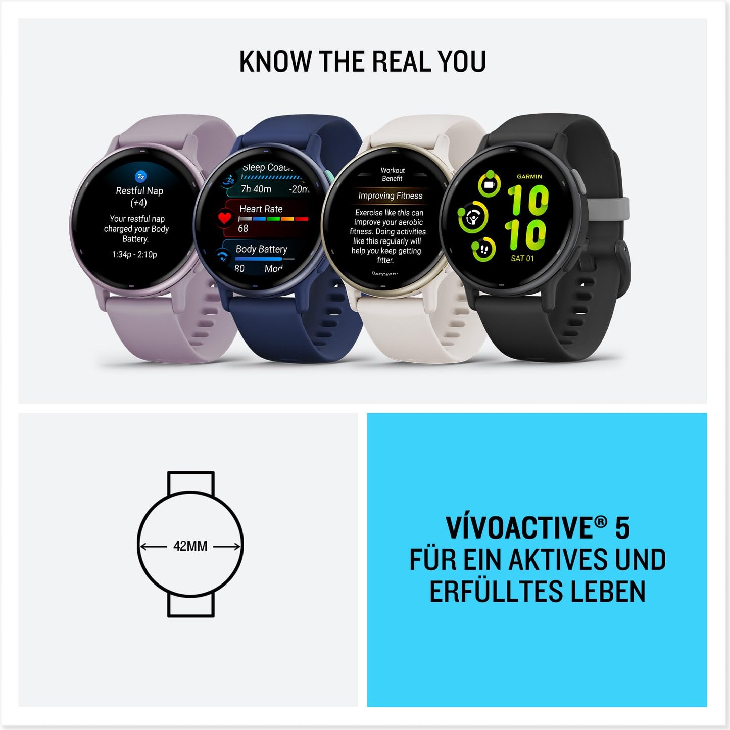Garmin Vivoactive 5 42mm - GPS-Smartwatch mit 1,2" AMOLED Touchdisplay, bis zu 11 Tage Akkulaufzeit, Fitness- und Gesundheitsfunktionen, 30+ Sport-Apps, Musik, GarminPay