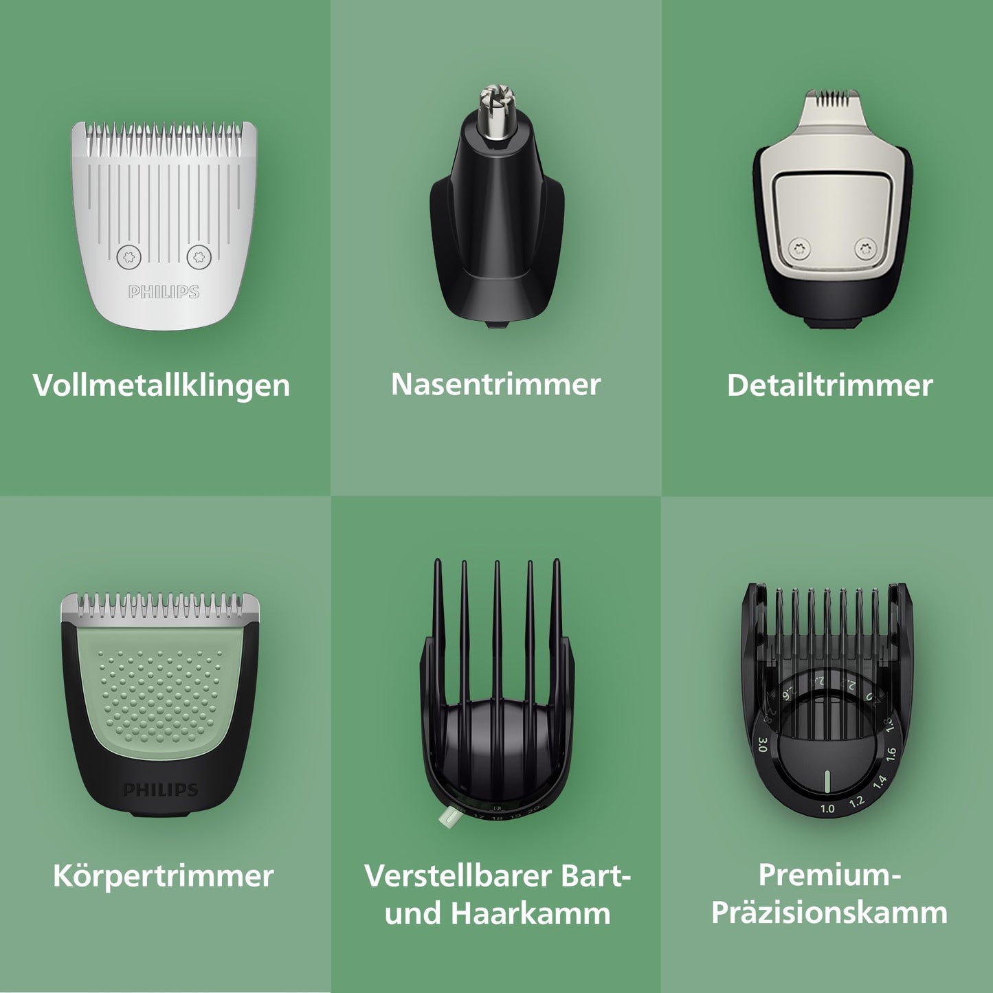 PHILIPS Multigroom Series 7000 All-in-One 17-teiliger Barttrimmer und Haarschneider für Gesicht, Kopf und Körper, selbstschärfende Metallklingen, 26 Längeneinstellungen (0,5-20 mm), Modell MG7961/15