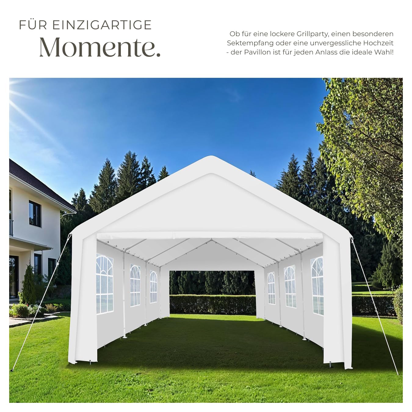 tectake® Pavillon, Partyzelt 4x6 m, 100% wasserdicht, Gartenpavillon mit 4 Seitenwänden, Festzelt mit UV-Schutz, Eventzelt, inkl. Erdnägel und Spannseile, für Festival, Hochzeit, Party - weiß