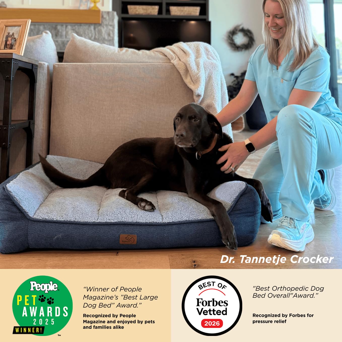 BEDSURE ergonomisches Hundebett Grosse Hunde - 106x76x24cm extra Dickes & druckentlastendes Hundesofa mit wasserdichter & wasschbarer Hülle, rutschfestes Bett mit weichem Sherpa-Plüsch, schwarz