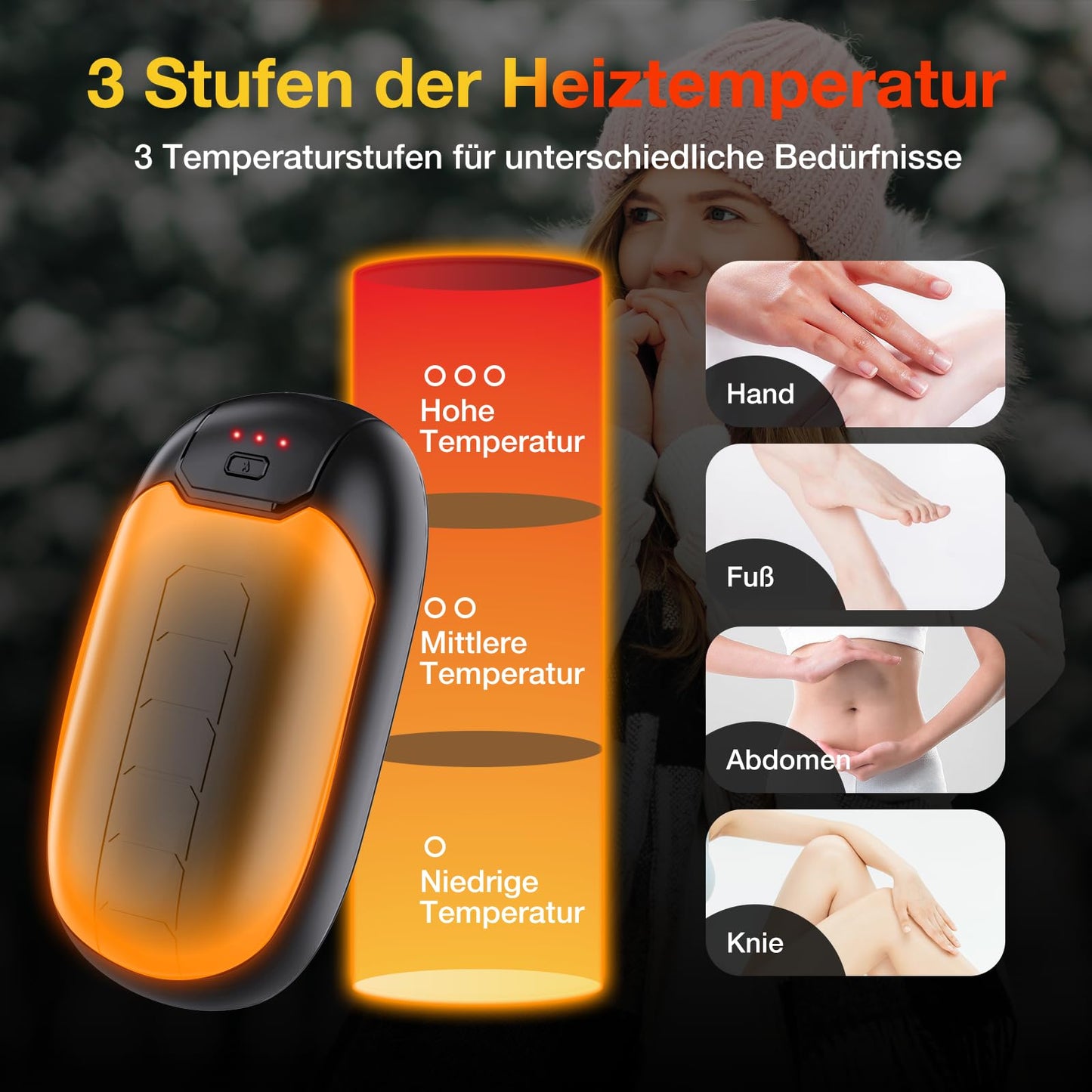 Tragbarer Magnetischer Handwärmer mit 3 Heizstufen für Outdoor