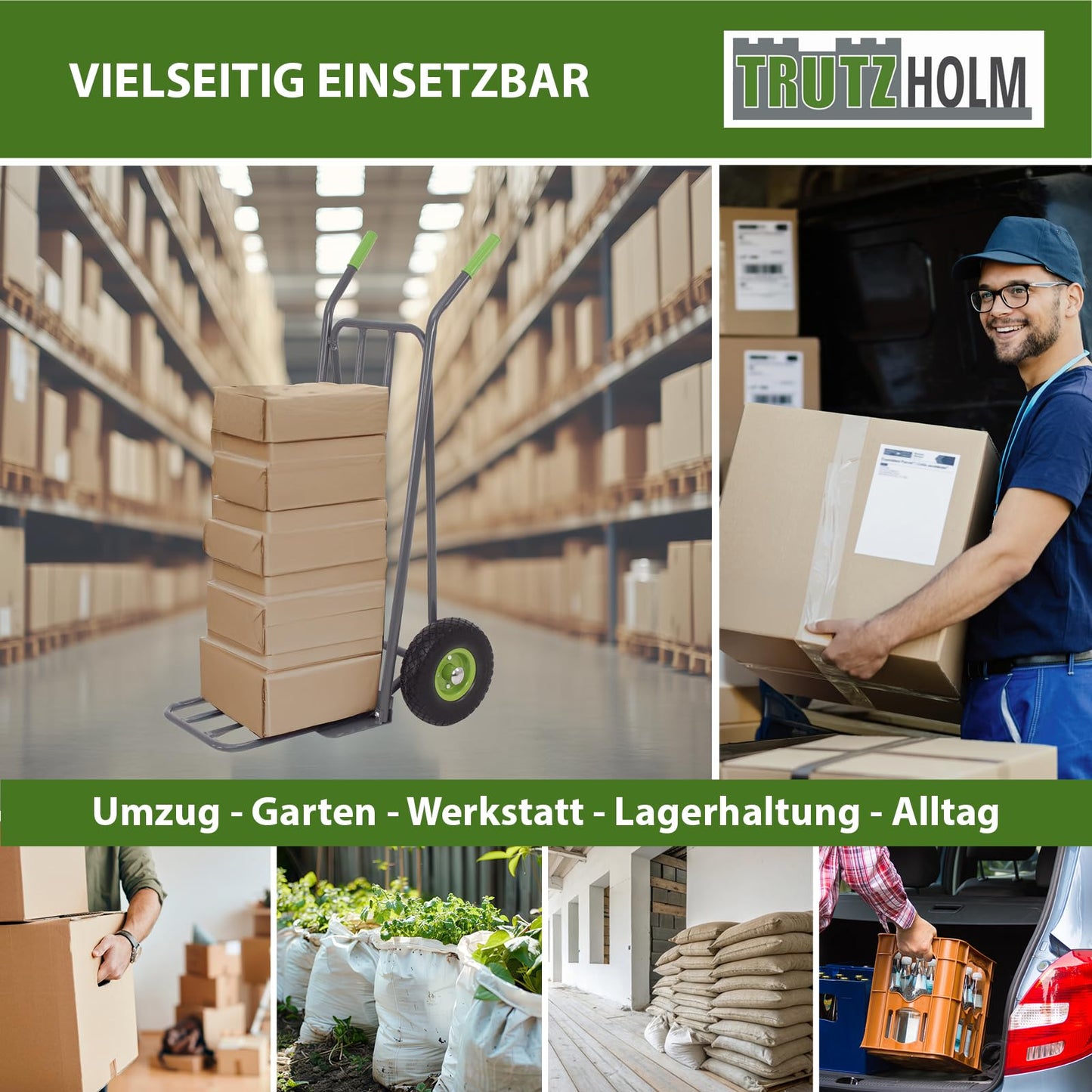 TRUTZHOLM Paketkarre mit extra Ladefläche 42 cm Traglast 250 kg Stahlrahmen klappbar Sackkarre Stapelkarre